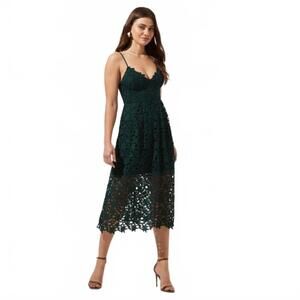 ASTR the label LACE A LINE v-neck‎ hunter green MIDI DRESS  SIZE XS #671
